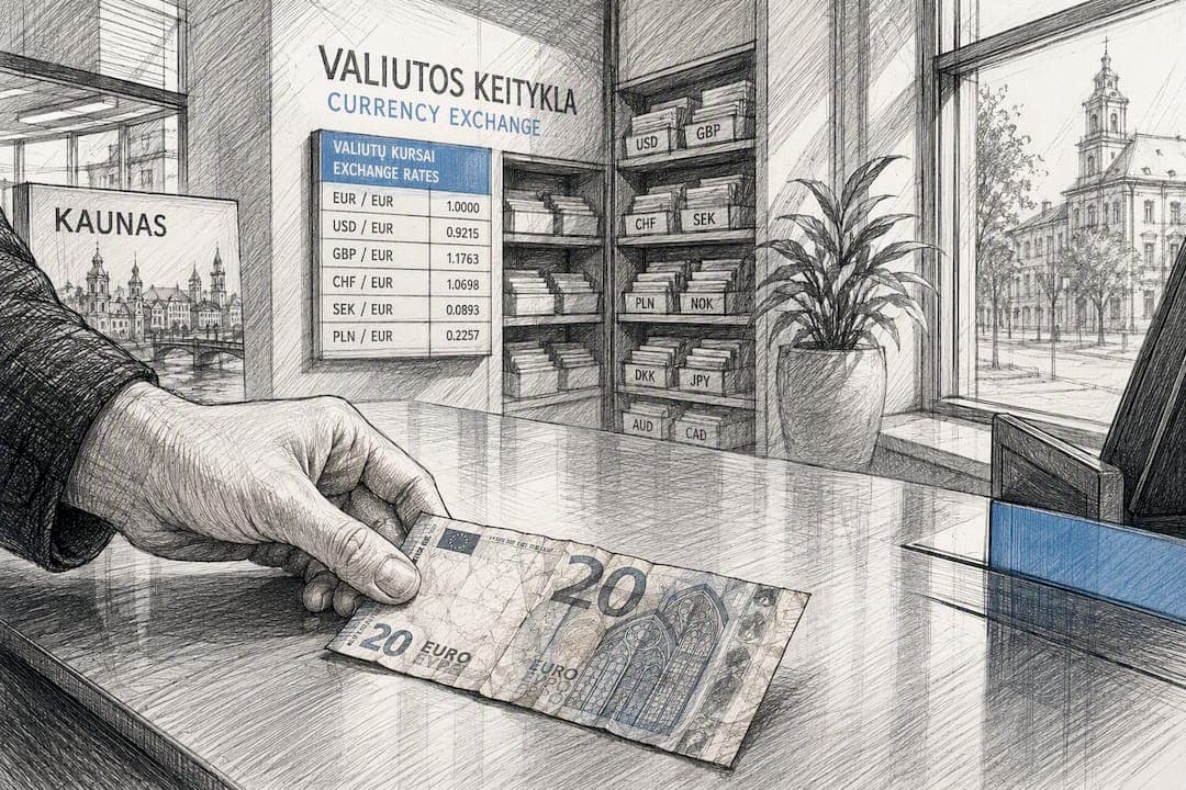 Kur keisti pažymėtus banknotus Vilniuje, Kaune ir Klaipėdoje